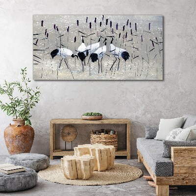 Canvas schilderij Witte kraanvogels in het riet