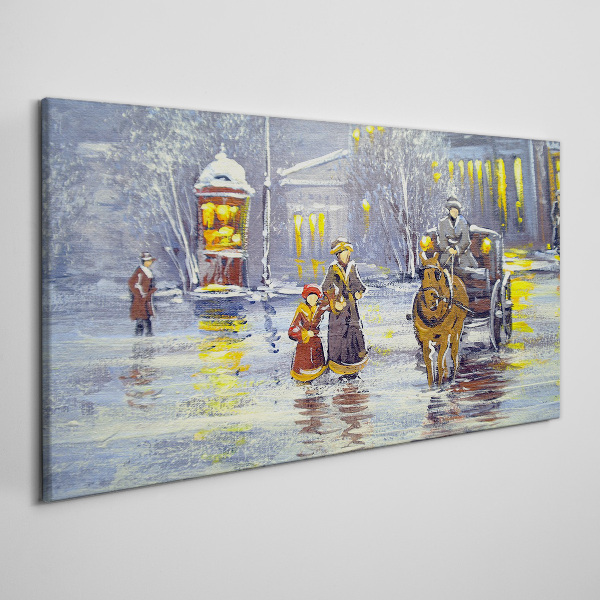 Canvas schilderij Een winteravond in de stad