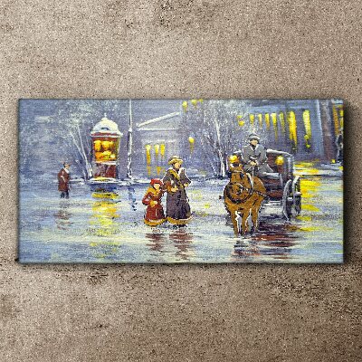 Canvas schilderij Een winteravond in de stad