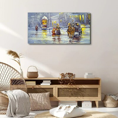 Canvas schilderij Een winteravond in de stad