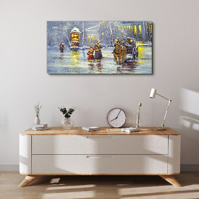 Canvas schilderij Een winteravond in de stad