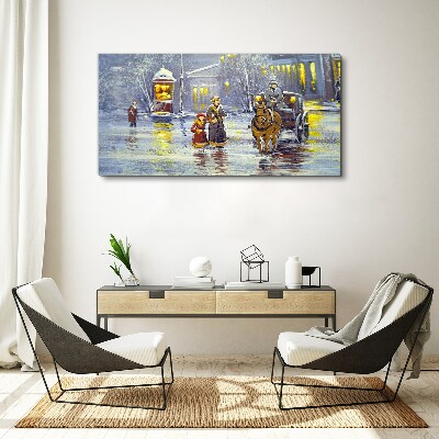 Canvas schilderij Een winteravond in de stad