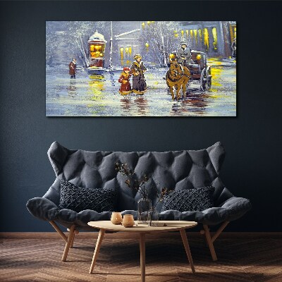 Canvas schilderij Een winteravond in de stad