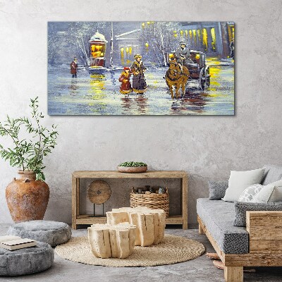 Canvas schilderij Een winteravond in de stad