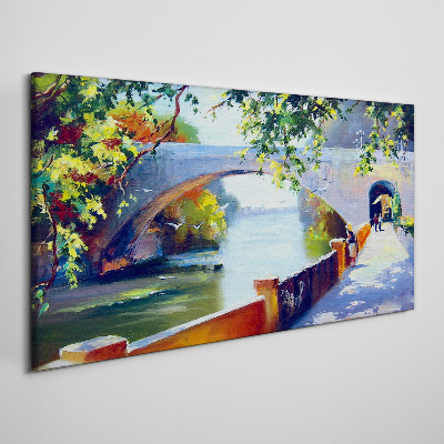 Canvas schilderij Brug in het zonnige park