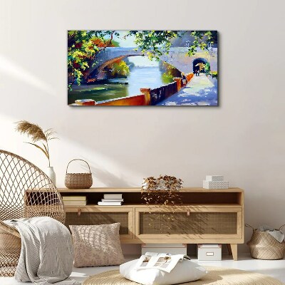 Canvas schilderij Brug in het zonnige park