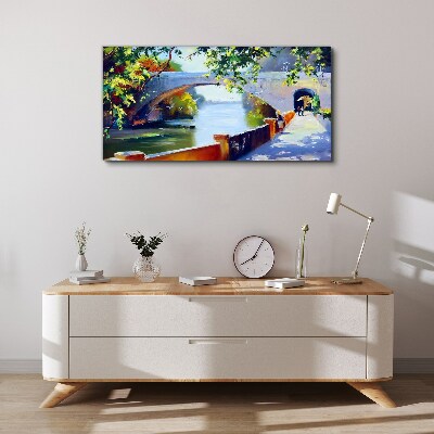 Canvas schilderij Brug in het zonnige park