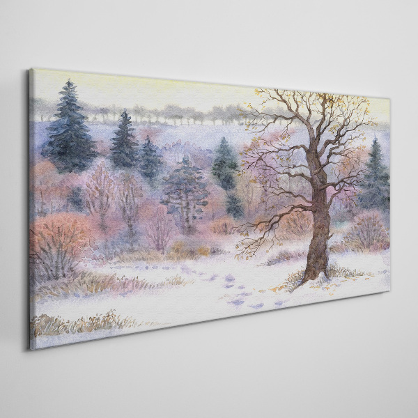 Schilderij op doek Winterlandschap met een eenzame boom