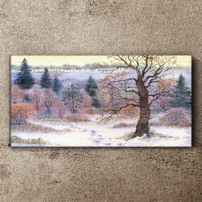 Schilderij op doek Winterlandschap met een eenzame boom