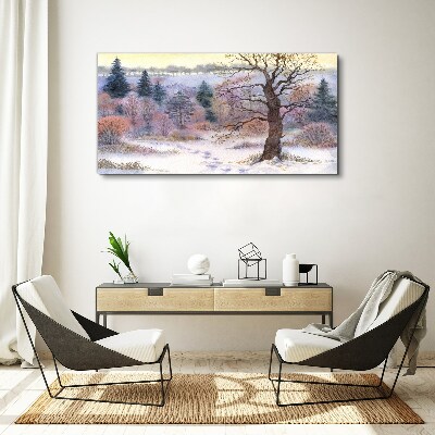 Schilderij op doek Winterlandschap met een eenzame boom