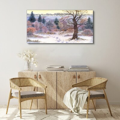 Schilderij op doek Winterlandschap met een eenzame boom
