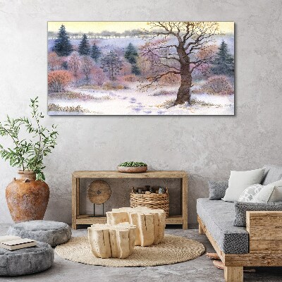 Schilderij op doek Winterlandschap met een eenzame boom