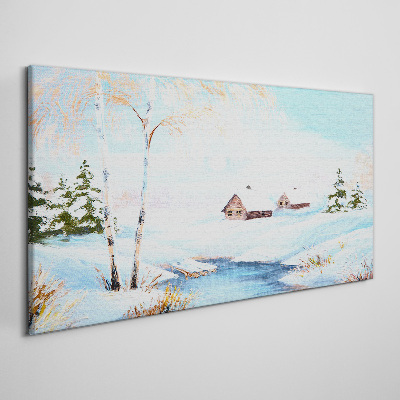 Foto op canvas Winterlandschap met huizen in de sneeuw