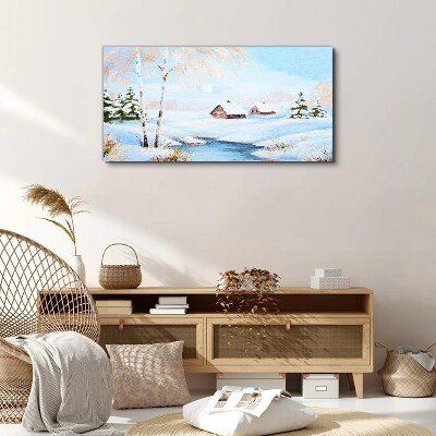 Foto op canvas Winterlandschap met huizen in de sneeuw