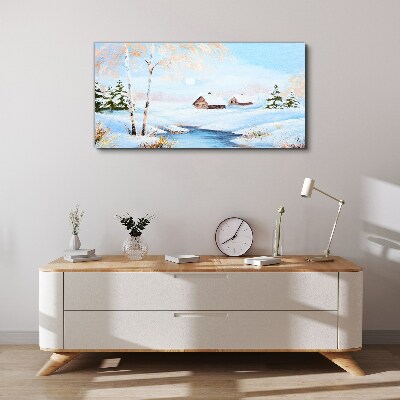 Foto op canvas Winterlandschap met huizen in de sneeuw