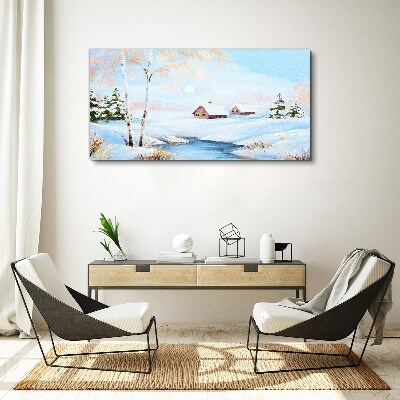 Foto op canvas Winterlandschap met huizen in de sneeuw