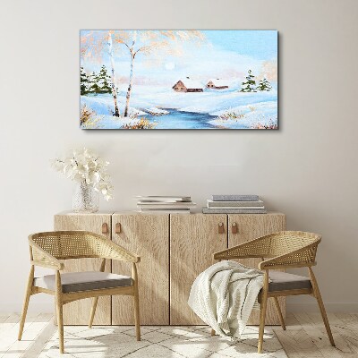 Foto op canvas Winterlandschap met huizen in de sneeuw