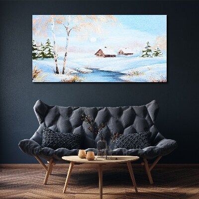 Foto op canvas Winterlandschap met huizen in de sneeuw