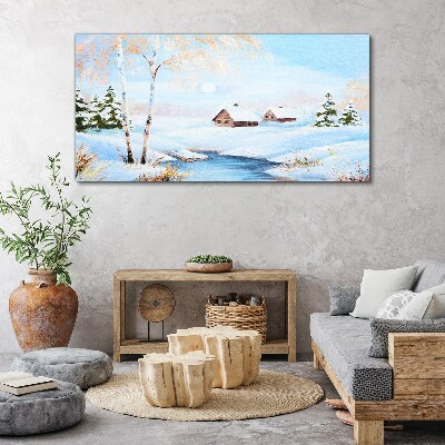 Foto op canvas Winterlandschap met huizen in de sneeuw