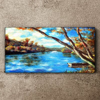 Schilderij op doek Een vredig landschap aan de rivier