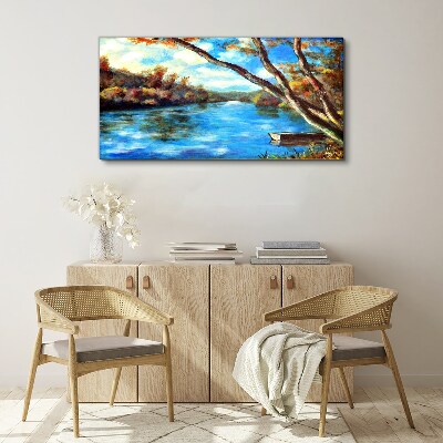 Schilderij op doek Een vredig landschap aan de rivier