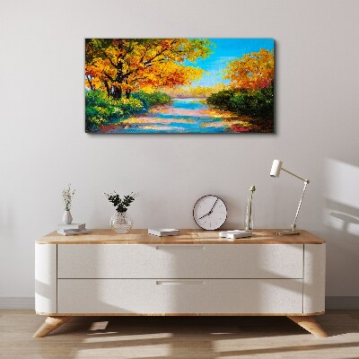 Canvas schilderij Gouden herfst aan de rivier