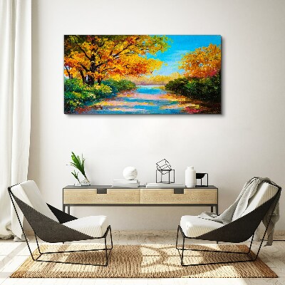 Canvas schilderij Gouden herfst aan de rivier