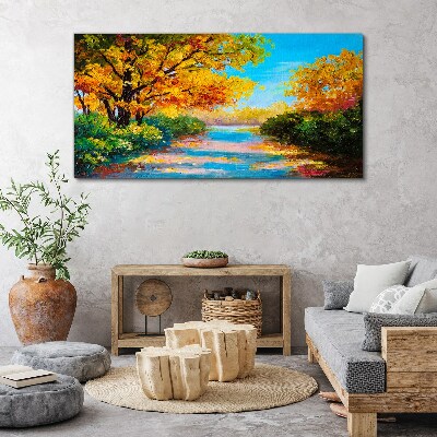 Canvas schilderij Gouden herfst aan de rivier
