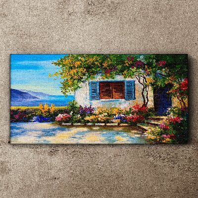 Schilderij op doek Zeegezicht met bloemen