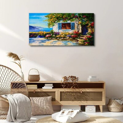 Schilderij op doek Zeegezicht met bloemen