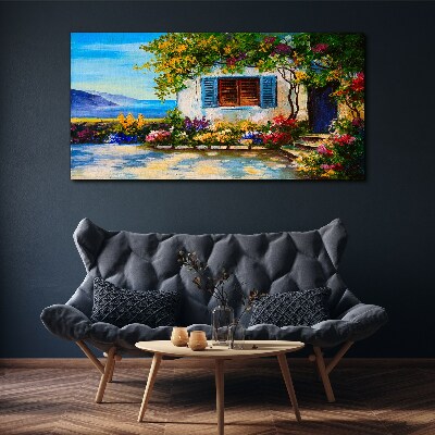 Schilderij op doek Zeegezicht met bloemen