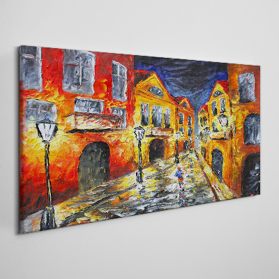 Canvas schilderij Nachtstraat in kleuren