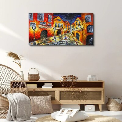 Canvas schilderij Nachtstraat in kleuren