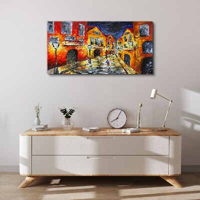 Canvas schilderij Nachtstraat in kleuren