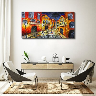 Canvas schilderij Nachtstraat in kleuren