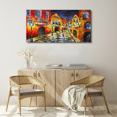 Canvas schilderij Nachtstraat in kleuren