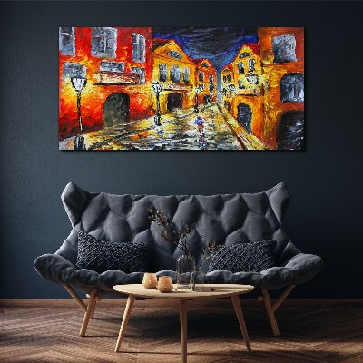 Canvas schilderij Nachtstraat in kleuren