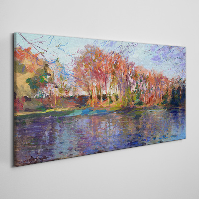 Foto op canvas Herfstpanorama aan de rivier