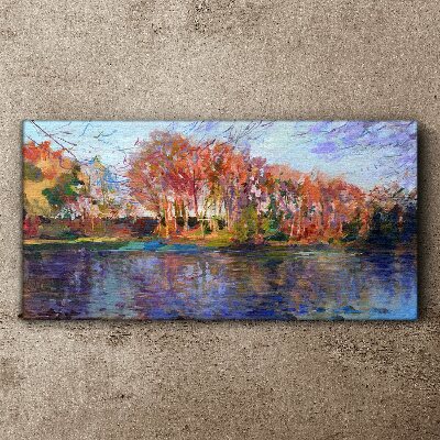 Foto op canvas Herfstpanorama aan de rivier