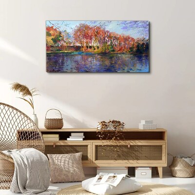 Foto op canvas Herfstpanorama aan de rivier
