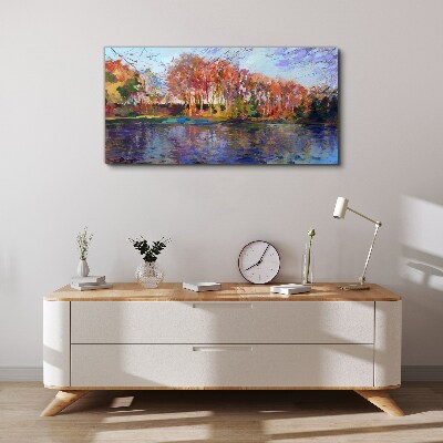 Foto op canvas Herfstpanorama aan de rivier