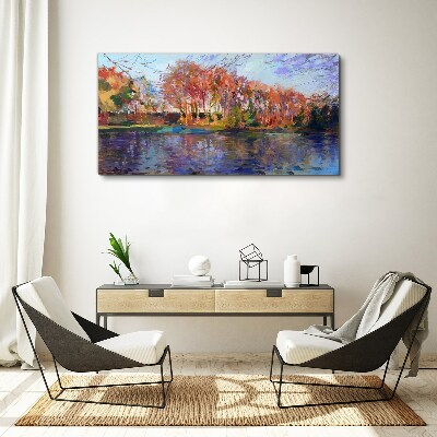 Foto op canvas Herfstpanorama aan de rivier