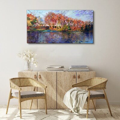 Foto op canvas Herfstpanorama aan de rivier