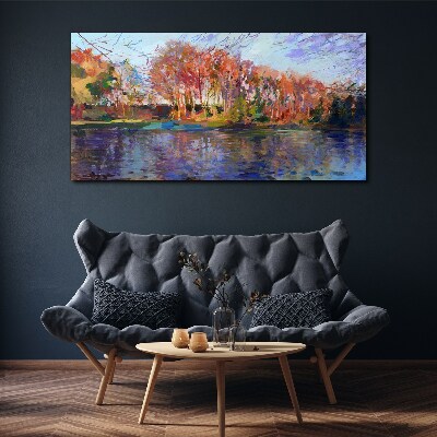 Foto op canvas Herfstpanorama aan de rivier