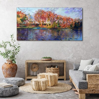 Foto op canvas Herfstpanorama aan de rivier