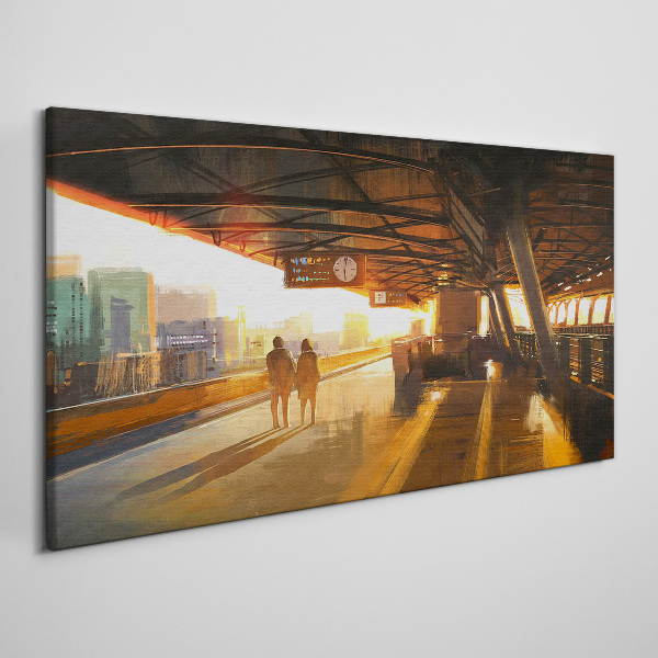 Foto op canvas Gouden uren op het station