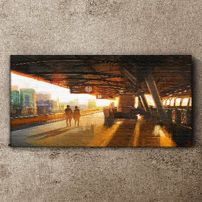 Foto op canvas Gouden uren op het station