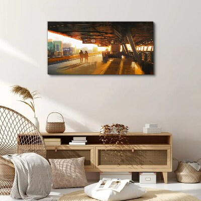 Foto op canvas Gouden uren op het station