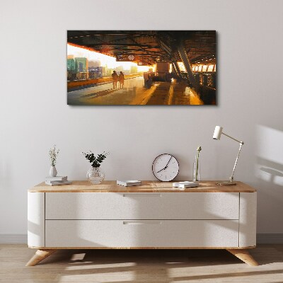 Foto op canvas Gouden uren op het station