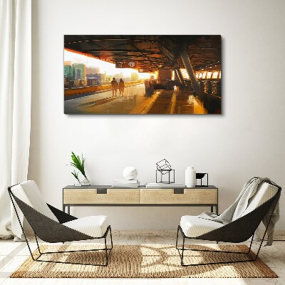 Foto op canvas Gouden uren op het station